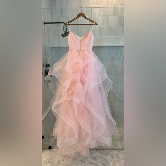 La Femme Ruffled V neck Dress with slit - Picture 3 of 7